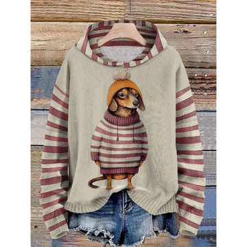Relaxed Soft Fleece Cartoon Dog Print Hoodie