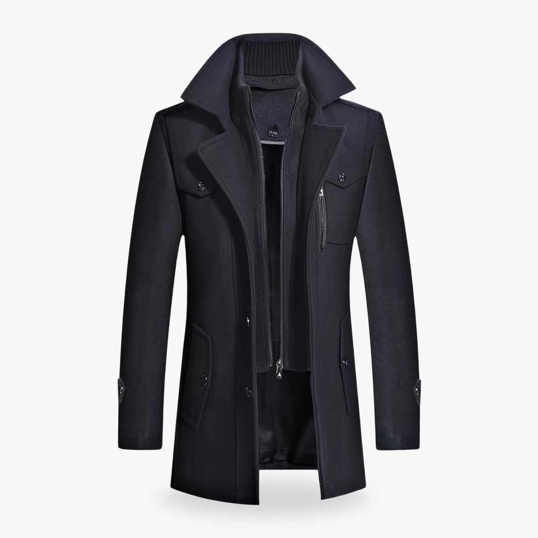 Wool Blend Concealed Zipper Double-Breasted Coat