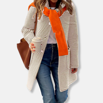 Striped Relaxed Fit Double-Breasted Trench Coat