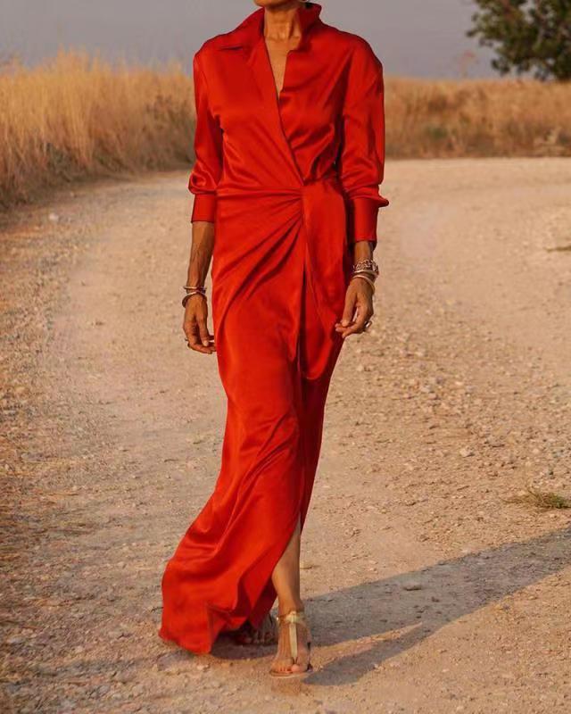 Lightweight Wrap V-Neck Long Sleeve Maxi Dress