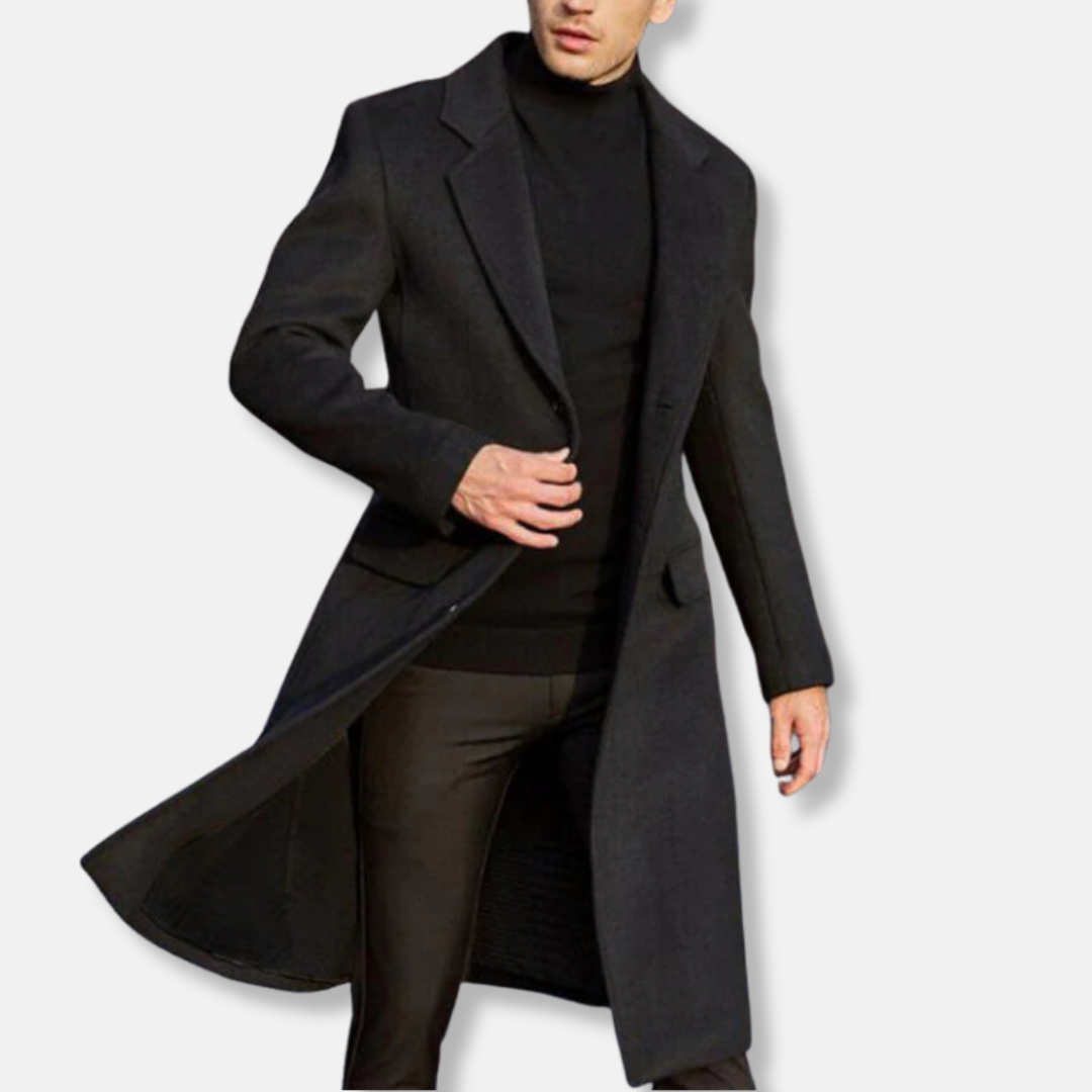Tailored Wool Blend Notched Lapel Overcoat