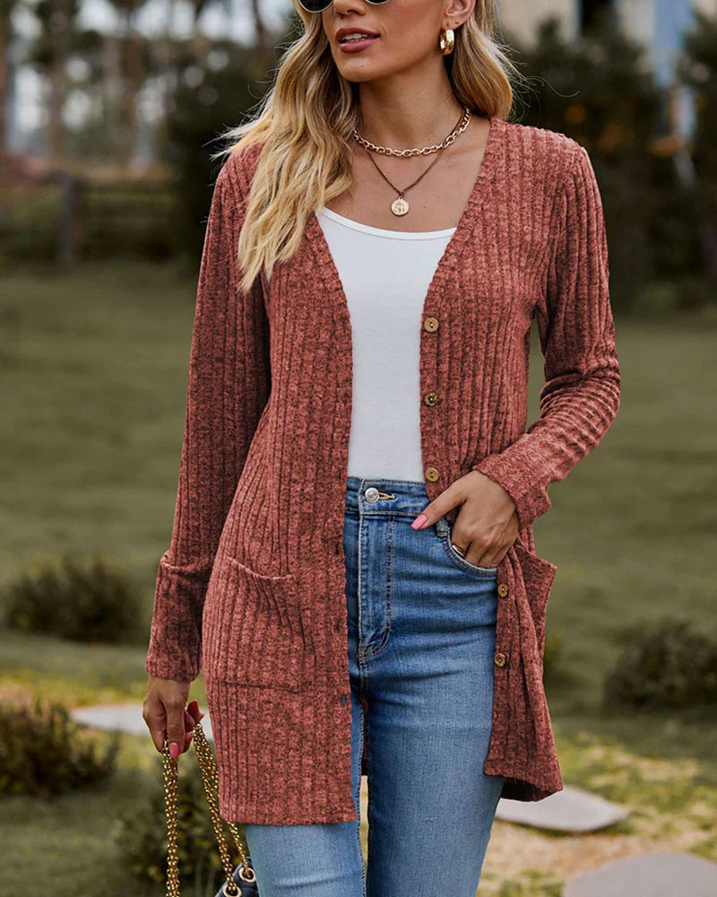 Ribbed Knit Relaxed Fit Pocket Cardigan