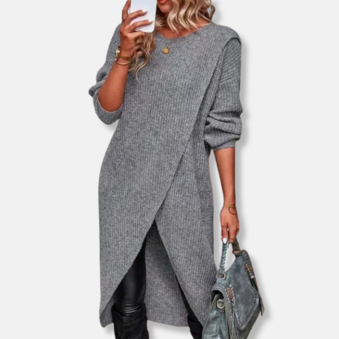 Knit Relaxed Fit Wrap Front Tunic Dress