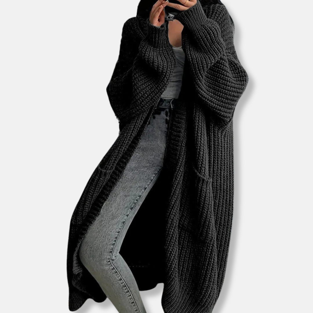 Ribbed Knit Oversized Maxi Cardigan