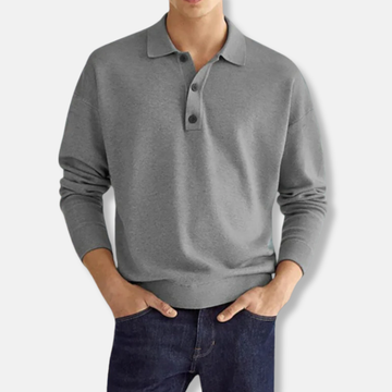 Relaxed Fit Cotton Blend Polo Sweater