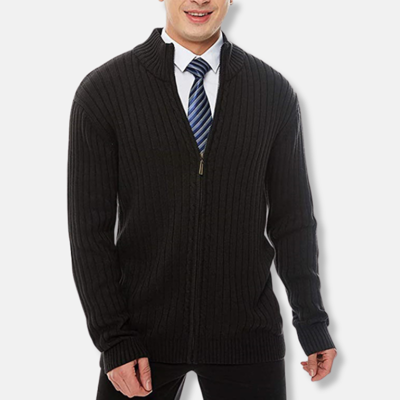 Knit Blend Full Zip Stand Collar Cardigan Sweater