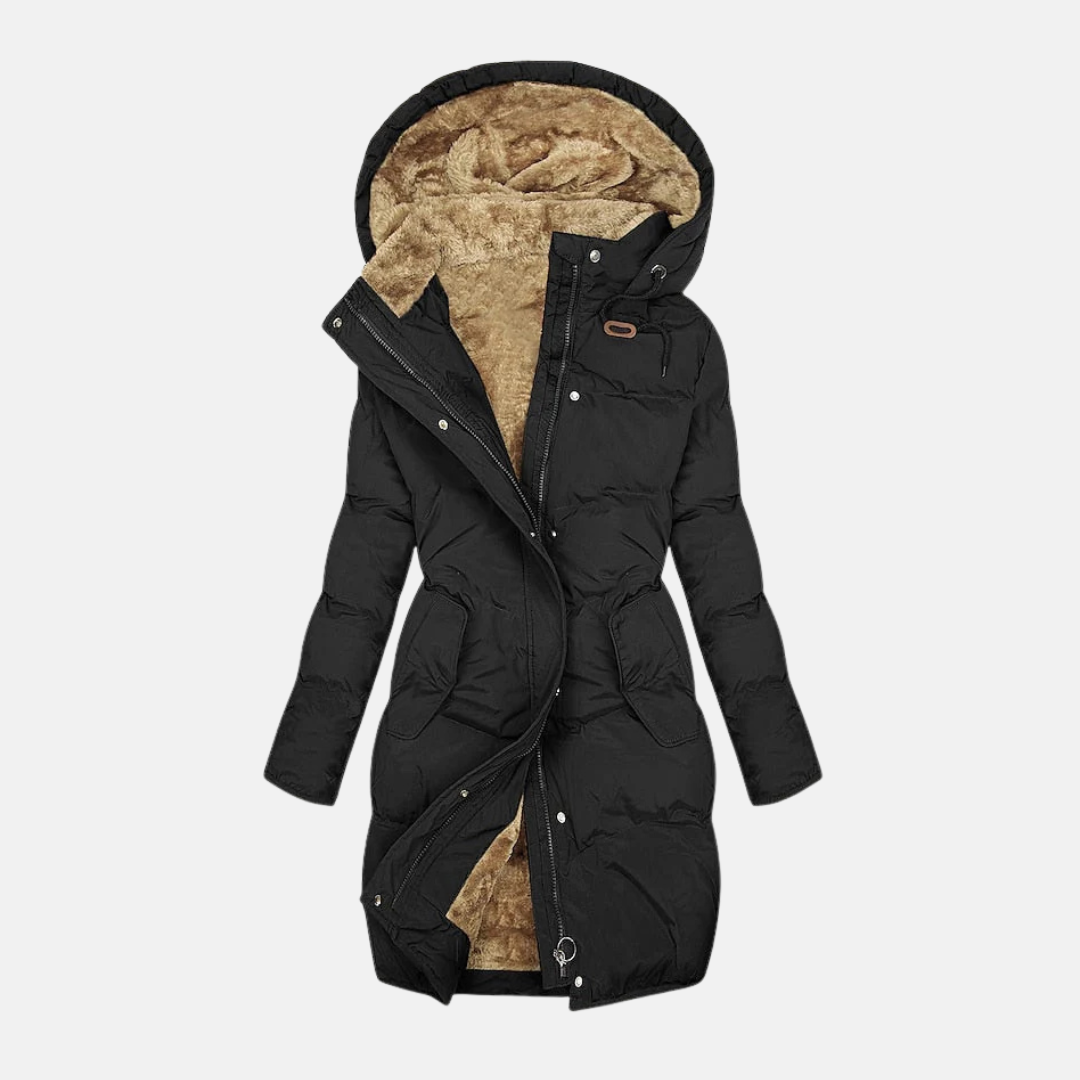 Quilted Adjustable Plush Hood Puffer Coat