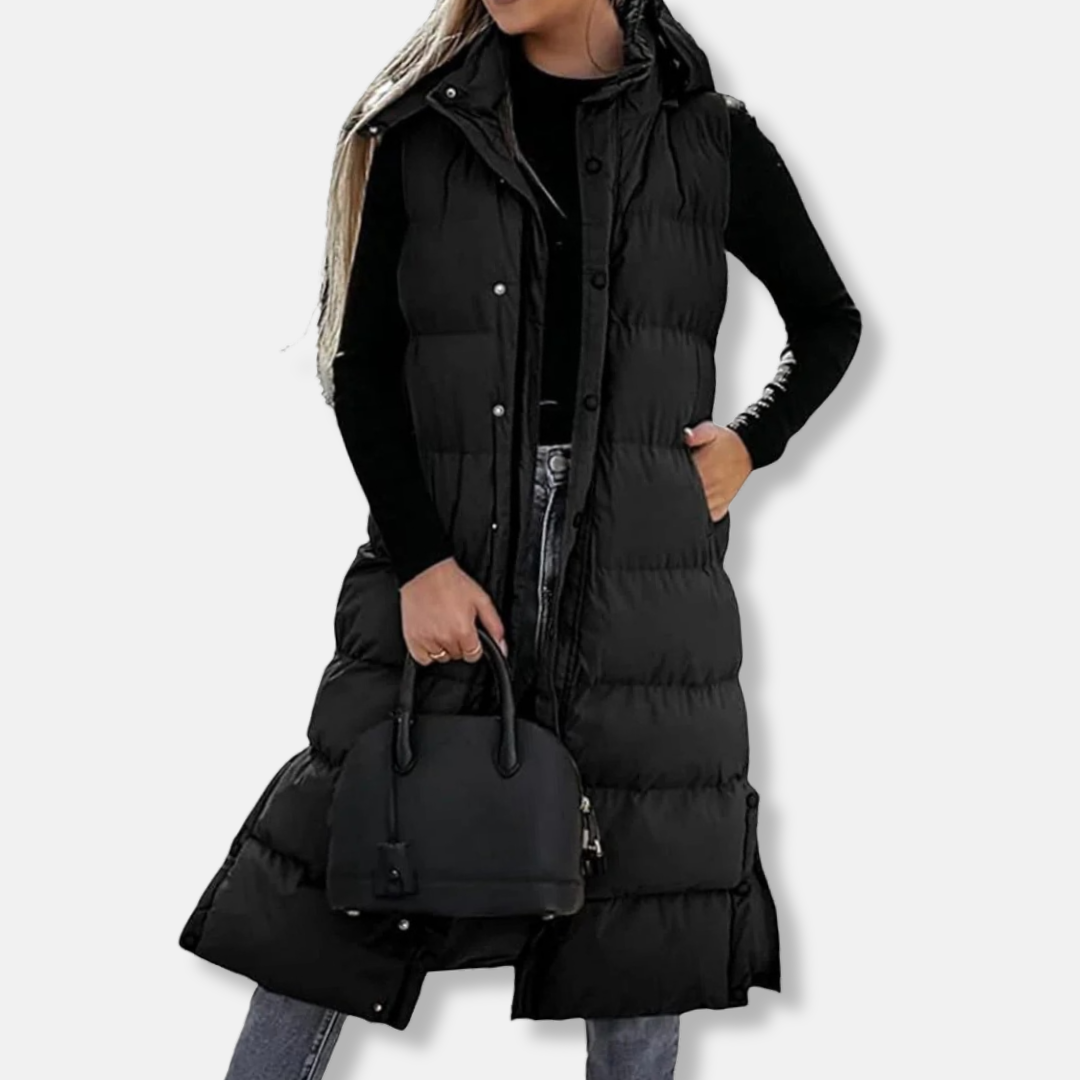Quilted Hooded Relaxed Fit Long Vest