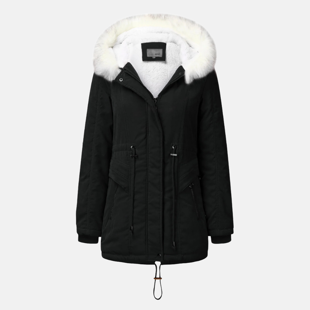 Water-Resistant Fitted Faux Fur Hood Coat