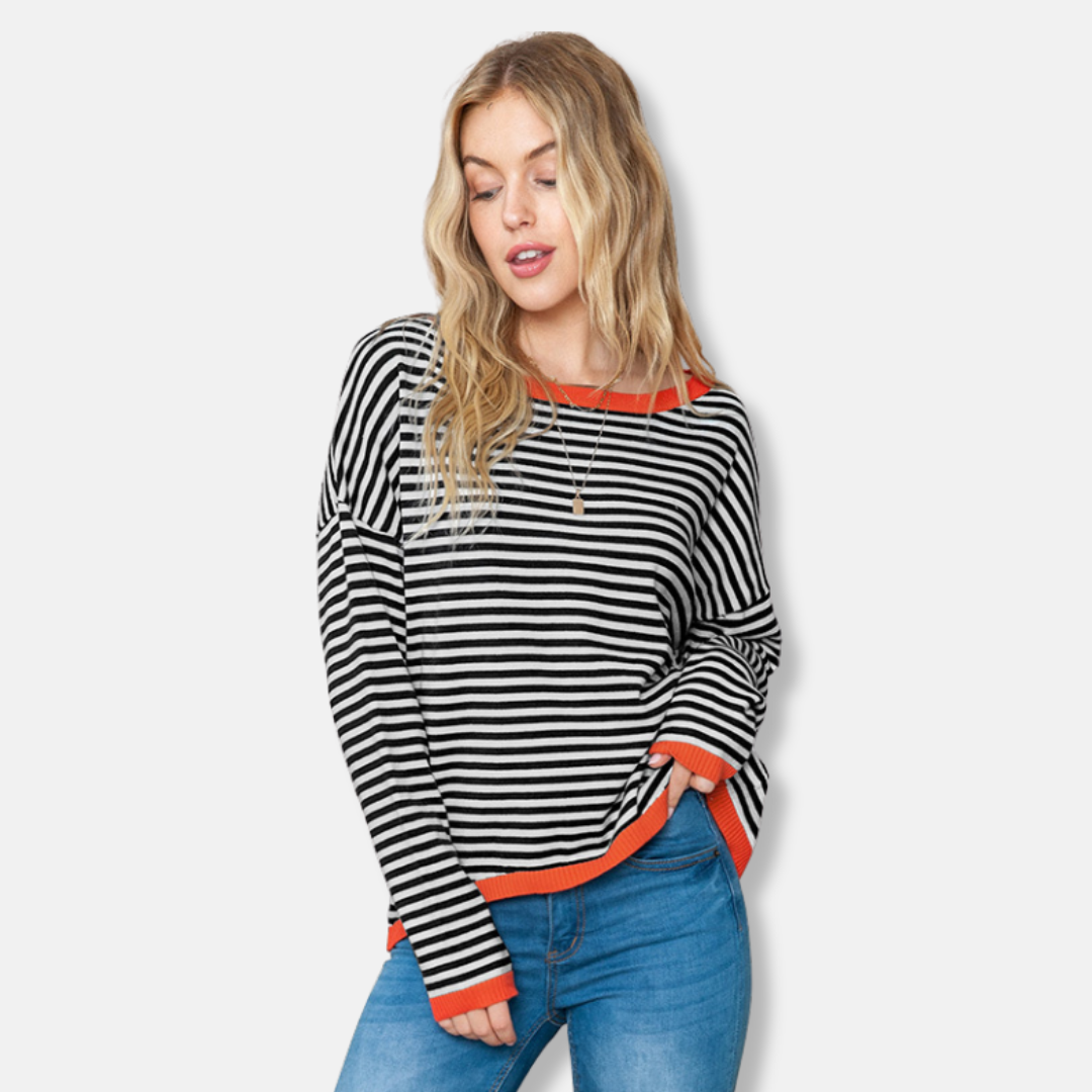 Relaxed Fit Striped Drop Shoulder Sweater