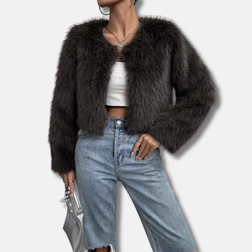 Faux Fur Cropped Collarless Coat