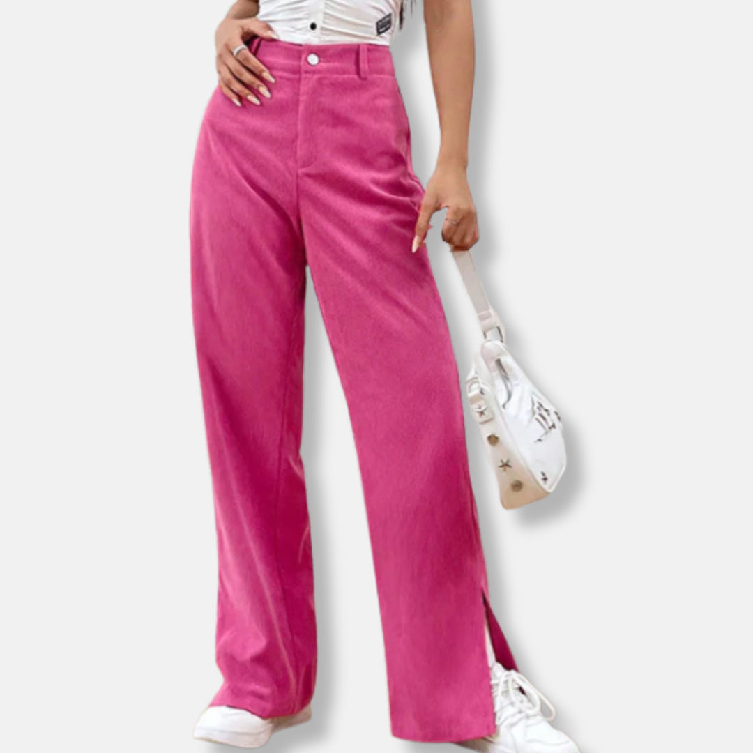 Corduroy High Waist Wide Leg Side Slit Pants