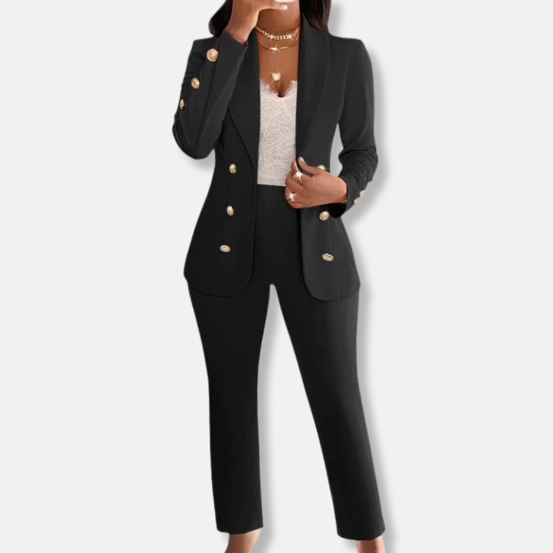 Two-Piece Double-Breasted Straight Leg Pants Set