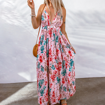 Floral Flowy Deep V-Neck Maxi Dress