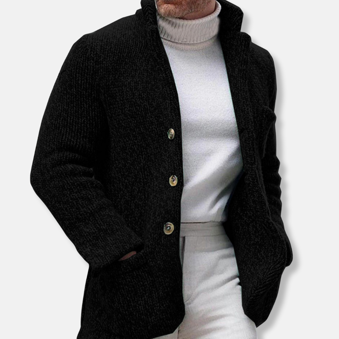 Textured Knit Stand Collar Cardigan