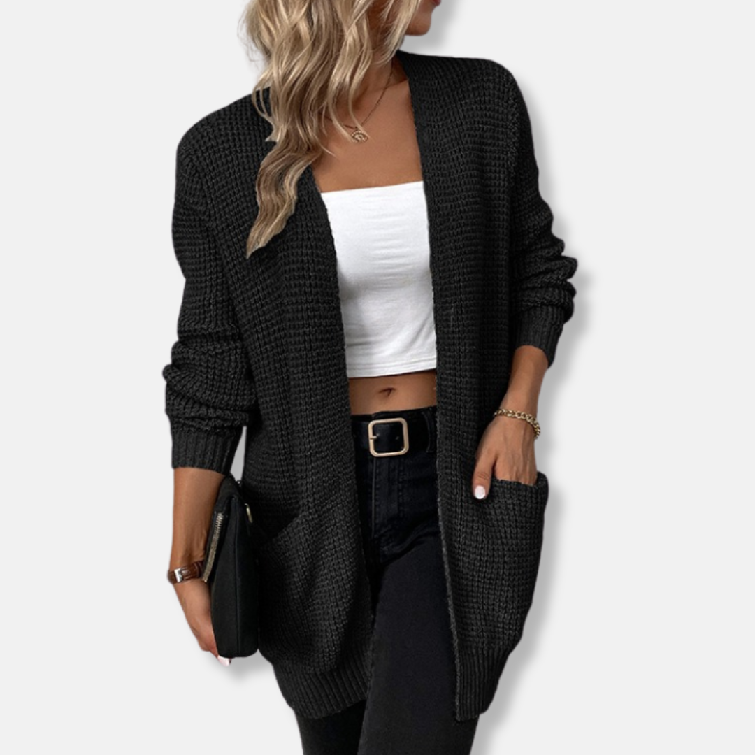 Waffle Knit Relaxed Open Front Cardigan