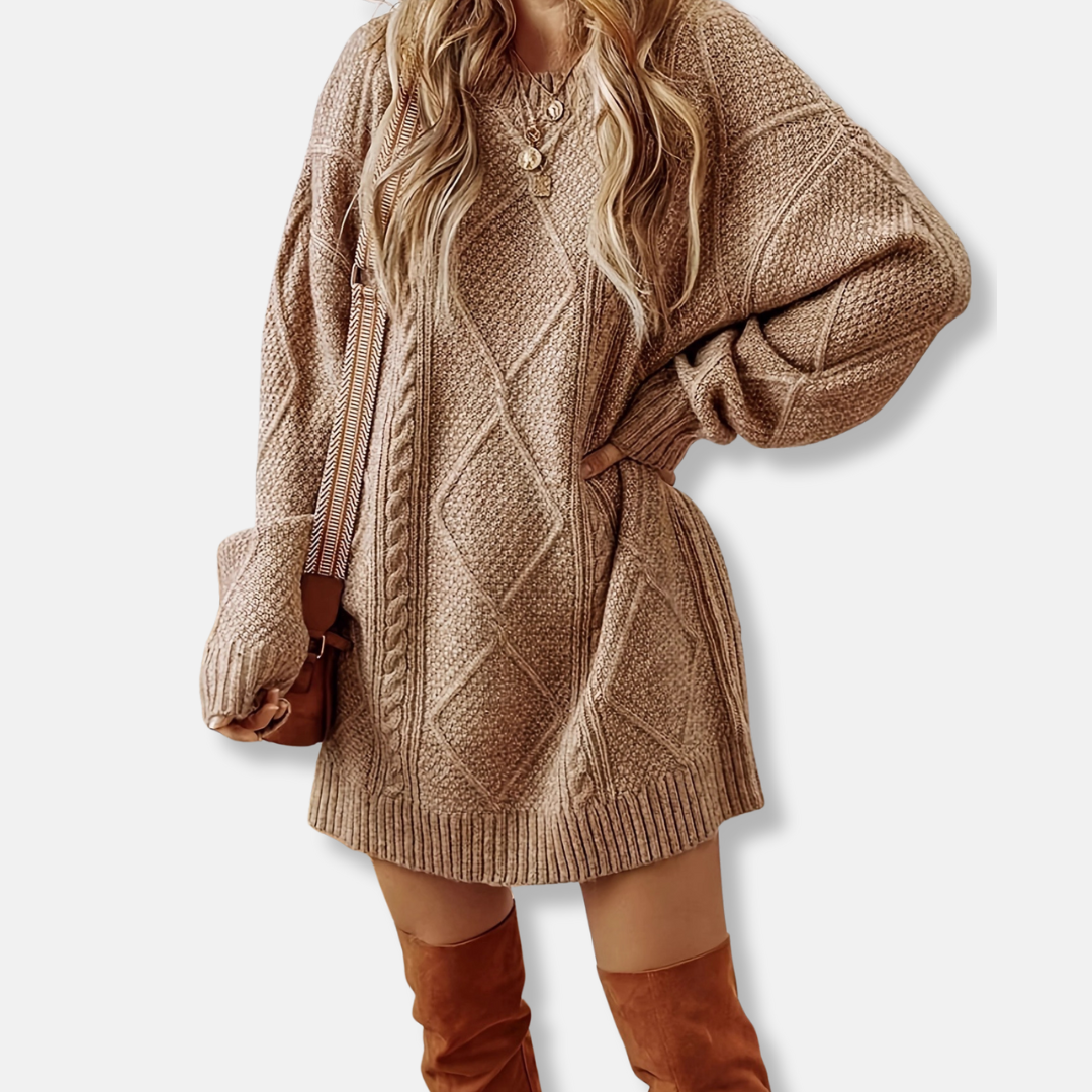 Cable Knit Loose Fit Mini Sweater Dress