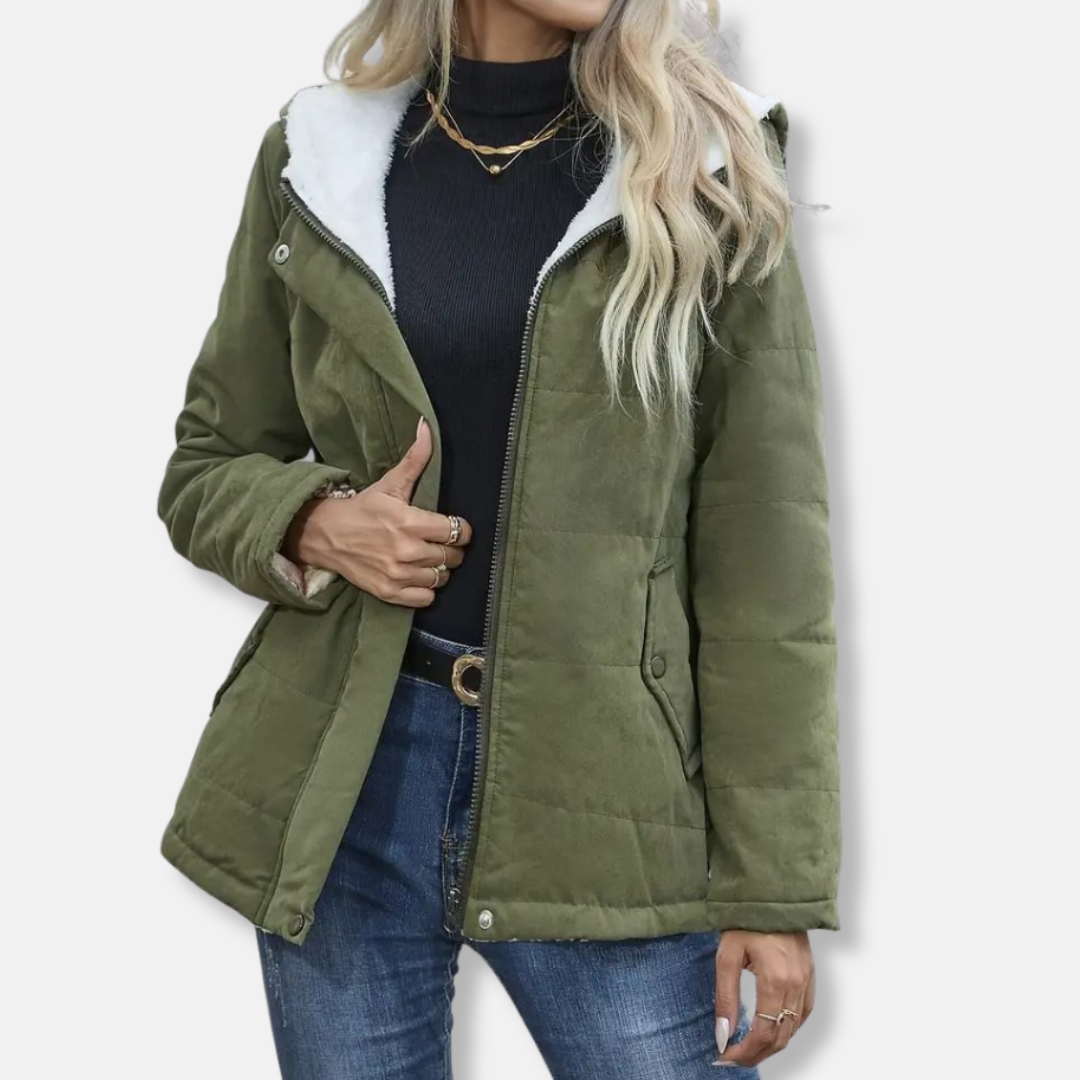 Hooded Quilted Fleece Lined Short Coat