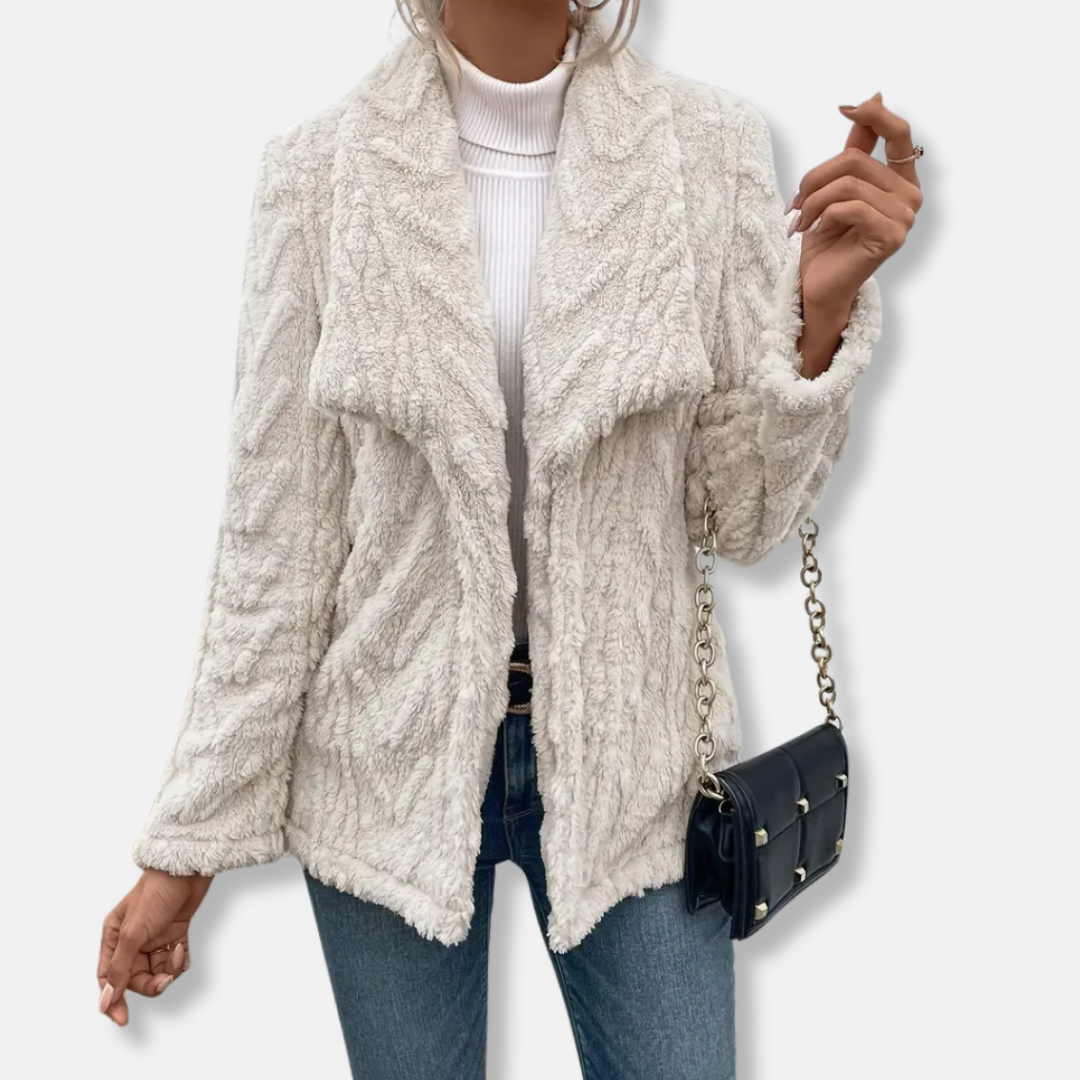 Textured Shawl Collar Fleece Jacket