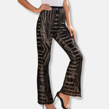 Sequin Embellished High Waisted Wide Leg Pants