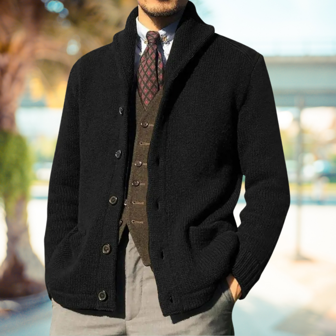 Knit Shawl Collar Button Cardigan