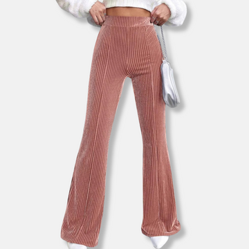 Velvet Ribbed High Waist Flared Pants