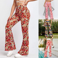 Women's Sectioned Pants - High Waist - Floral Pattern - Retro Flared Design