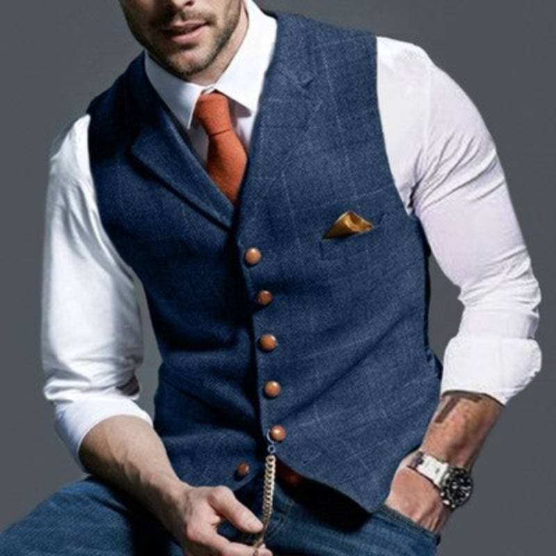 Men's Vest - Wool Blend - Tailored Slim Fit - Classic Button Closure - Formal Look