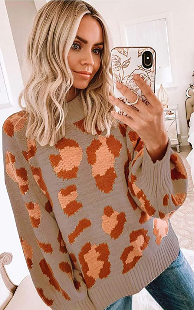 Wool Blend Leopard Print Oversized Sweater
