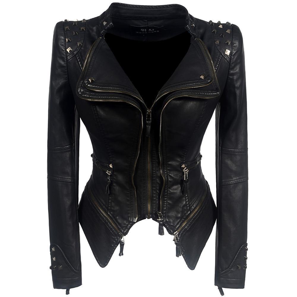 Studded Shoulder Slim Fit Biker Jacket