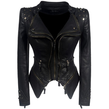 Studded Shoulder Slim Fit Biker Jacket
