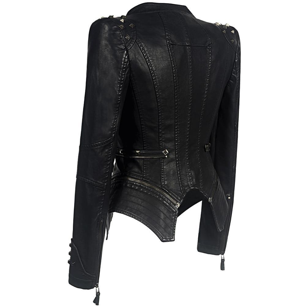 Studded Shoulder Slim Fit Biker Jacket