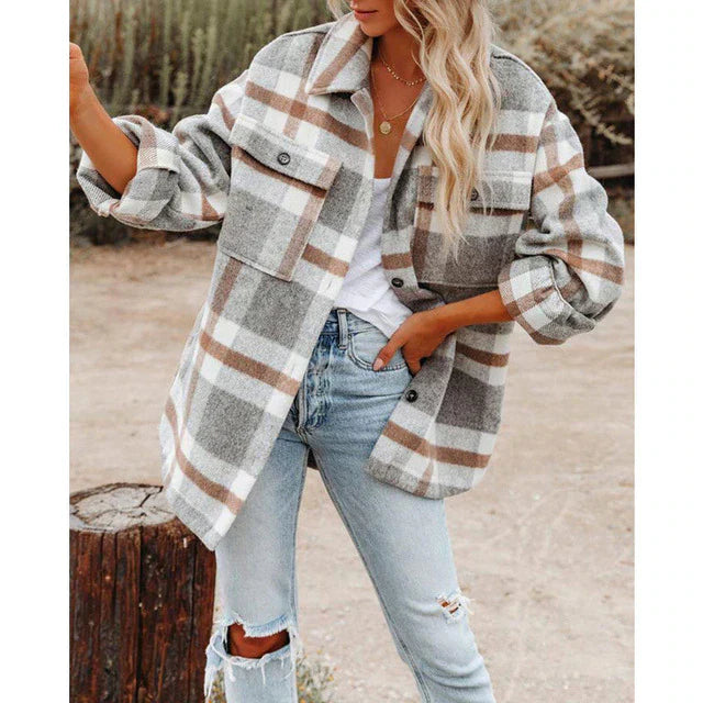 Wool Blend Oversized Plaid Jacket