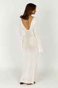 Women's Maxi Dress - Crochet Knit - V-Neck - Long Sleeves - Bohemian Elegant Look