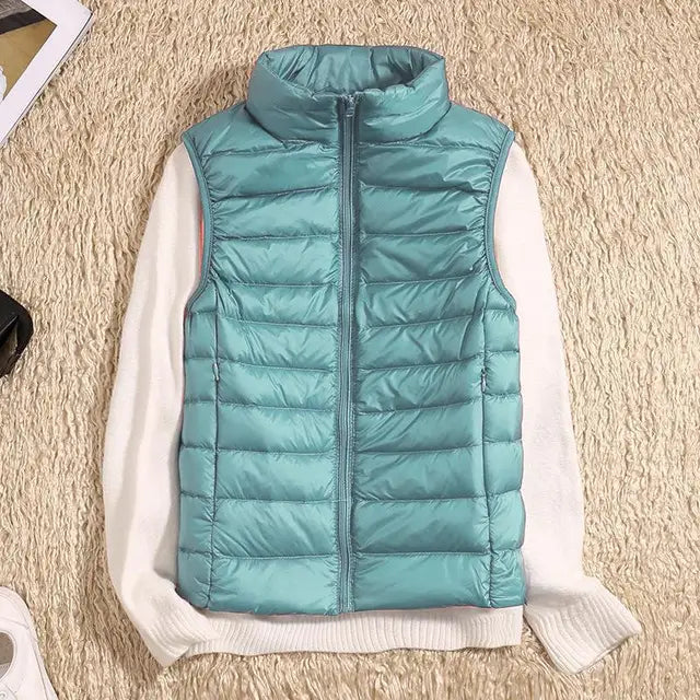 Women's Down Vest - Lightweight Insulated - High Collar - Quilted Design - Zipper Closure