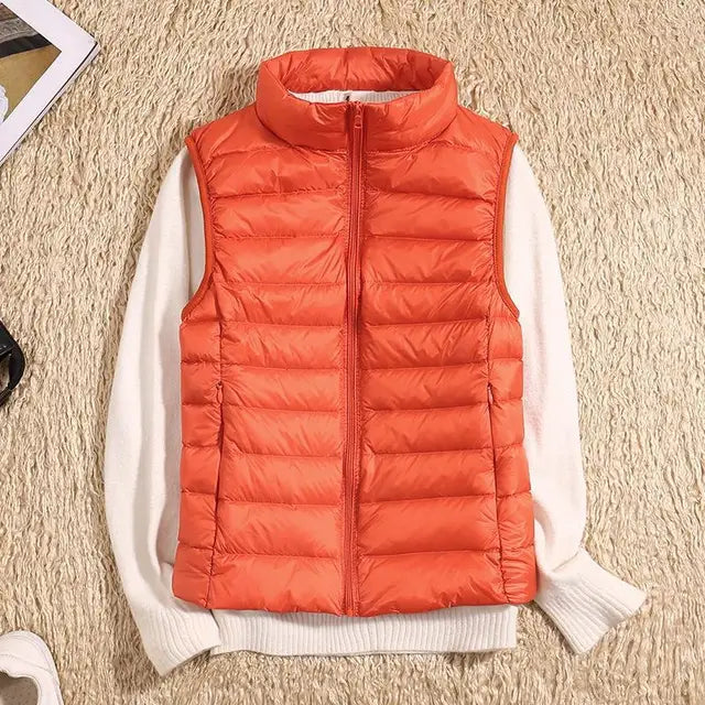 Women's Down Vest - Lightweight Insulated - High Collar - Quilted Design - Zipper Closure