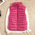 Women's Down Vest - Lightweight Insulated - High Collar - Quilted Design - Zipper Closure