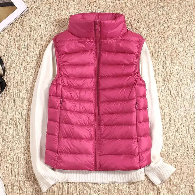 Women's Down Vest - Lightweight Insulated - High Collar - Quilted Design - Zipper Closure
