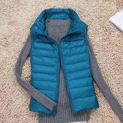 Women's Down Vest - Lightweight Insulated - High Collar - Quilted Design - Zipper Closure