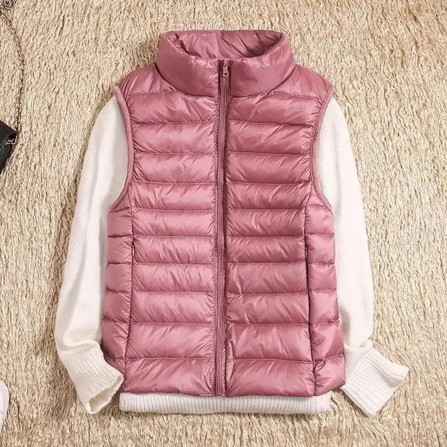 Women's Down Vest - Lightweight Insulated - High Collar - Quilted Design - Zipper Closure
