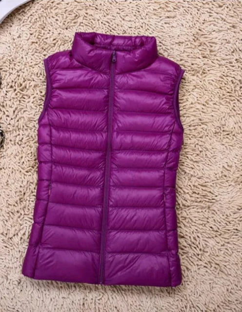 Women's Down Vest - Lightweight Insulated - High Collar - Quilted Design - Zipper Closure