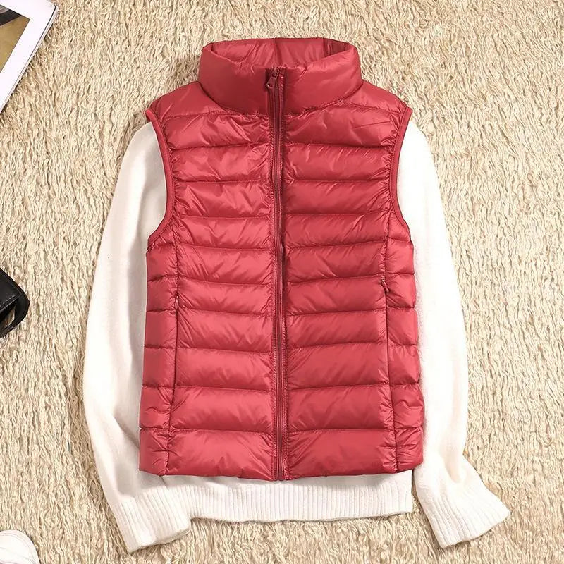 Women's Down Vest - Lightweight Insulated - High Collar - Quilted Design - Zipper Closure