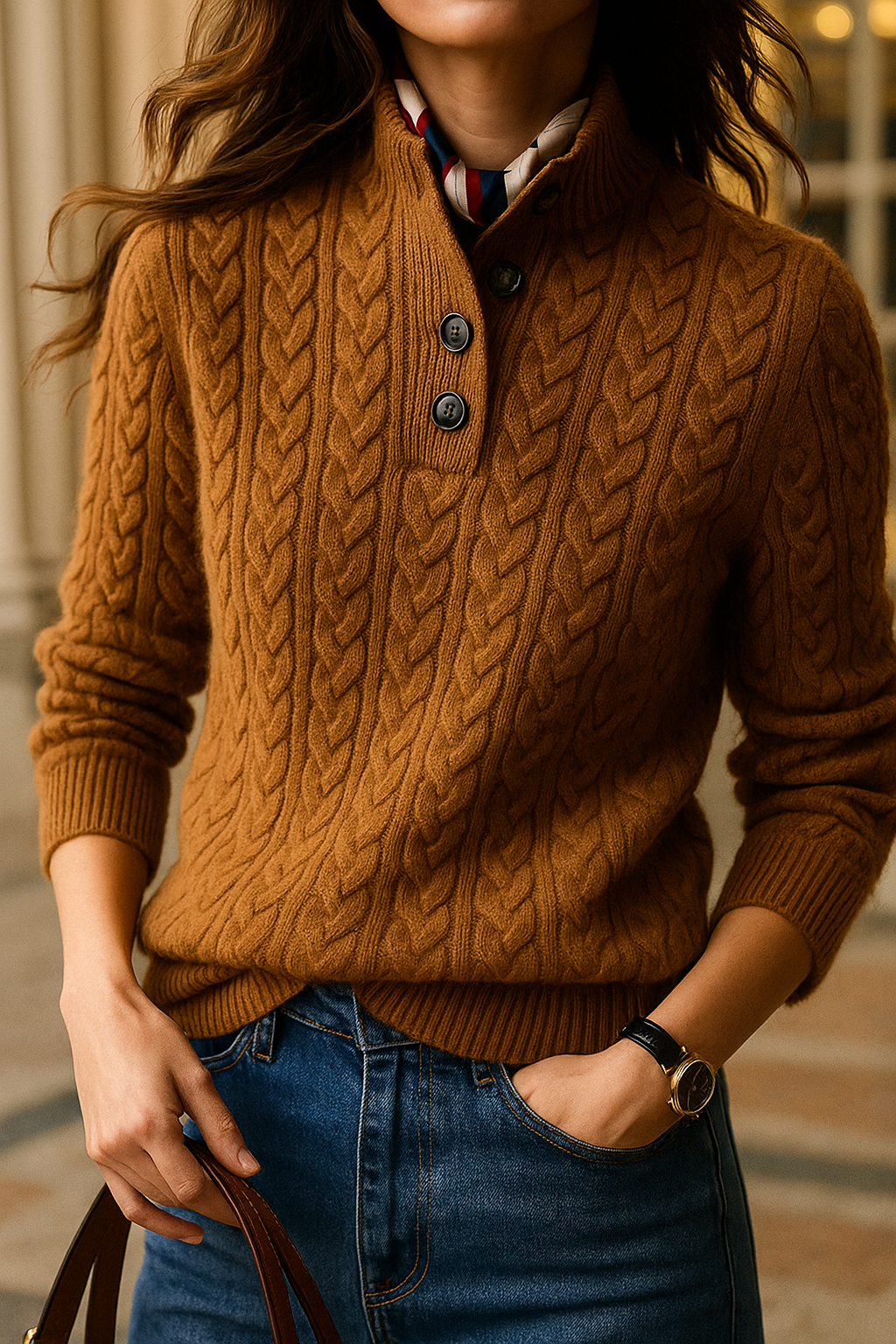 Soft Cable Knit Funnel Neck Sweater