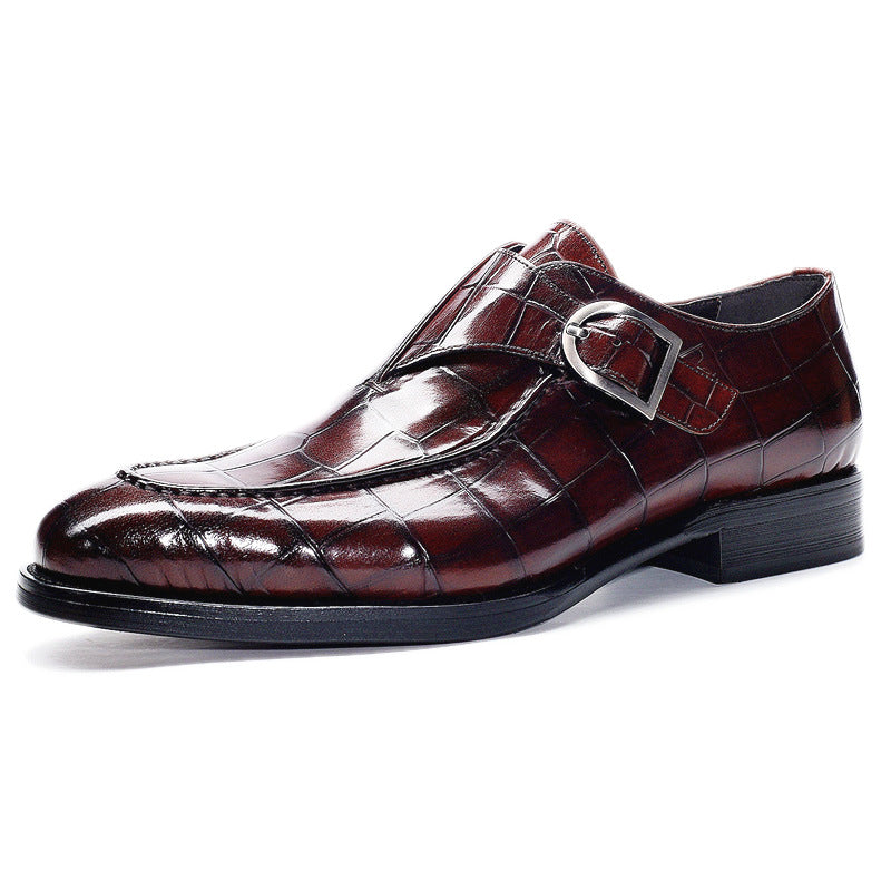 Polished Leather Embossed Monk Strap Shoes