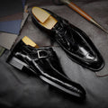 Men's Shoes Monk Strap – Polished Leather – Embossed Pattern – Square Toe Formal