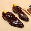 Men's Shoes Monk Strap – Polished Leather – Embossed Pattern – Square Toe Formal