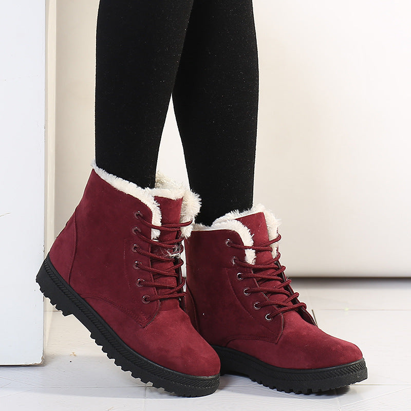 Plush Fur Lined Faux Suede Lace-Up Ankle Boots