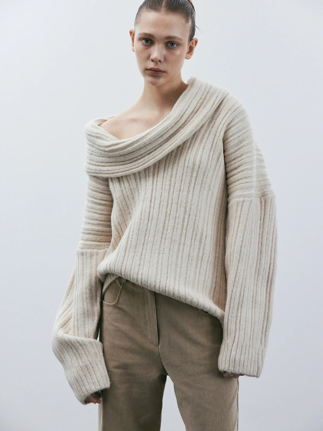 Off-Shoulder Oversized Ribbed Sweater