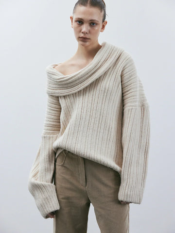 Off-Shoulder Oversized Ribbed Sweater