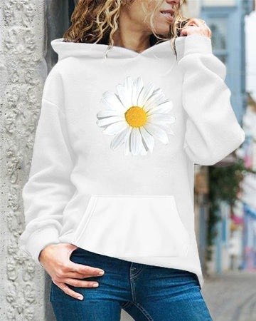Daisy Print Soft Fleece Hooded Sweatshirt
